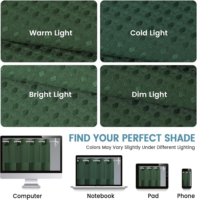 EUTXL 256GSM Heavyweight Shower Curtain and Liner Set - Waffle Weave Textured Heavy Duty,Hotel Luxury Weighted Bath Curtain,71W x 74H,Dark Green
