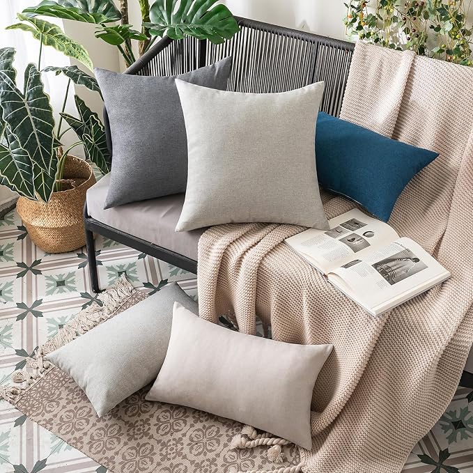 MIULEE Pack of 2 Decorative Outdoor Solid Waterproof Throw Pillow Covers Faux Linen Garden Farmhouse Cushion Cases for Patio Tent Balcony Couch Sofa 20x20 Inch Light Grey