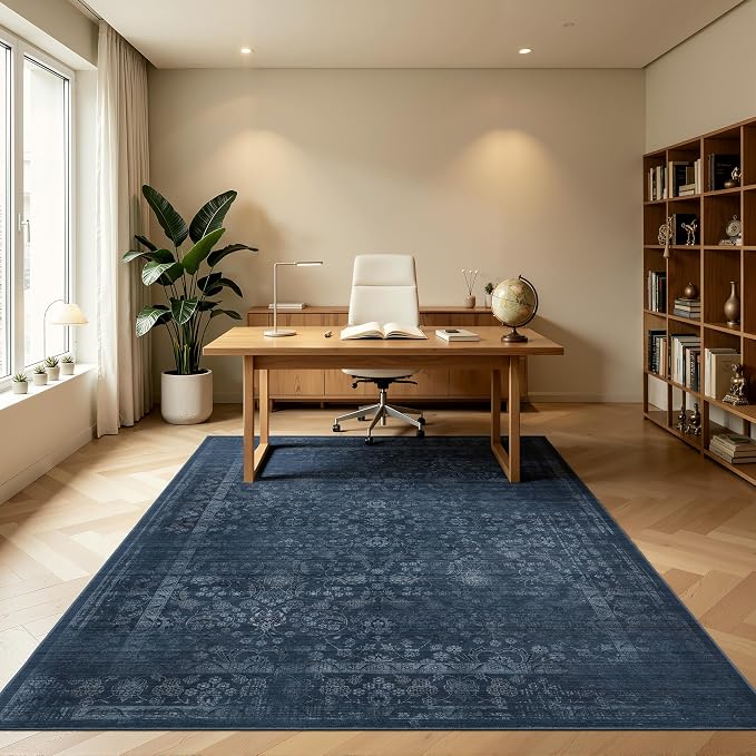 Ruaruarug Area Rug 5'×7', Non Slip Machine Washable Ultra Soft Stain & Fade Resistant, Pet & Kids Friendly, for Living Room/Bedroom/Kitchen/Classroom, Dark Blue