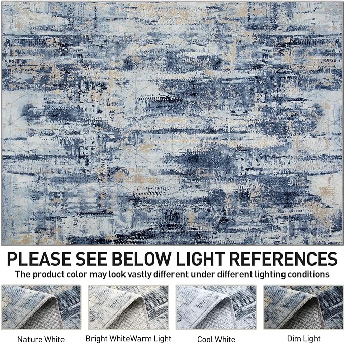 5x7 Area Rugs Washable Rug: Modern Abstract Living Room Rug Soft Anti-Skid Thin Carpet Indoor Floor Non-Shedding Carpets for Bedroom Dining Room Farmhouse Nursery Home Office - Blue Gold