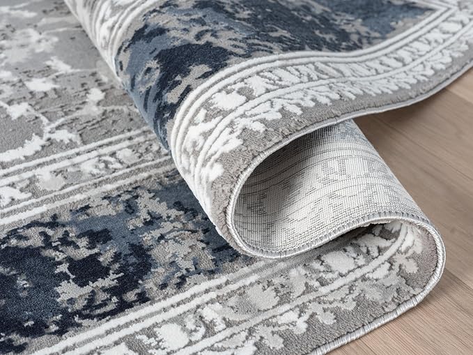 Amber Traditional Floral Area Rug for Living Room, 6x9 Vintage Persian-Inspired Blue Rug, Medium Pile Stain Resistant Carpet for Bedroom, Dining Room or Kitchen (6' x 9', Blue)