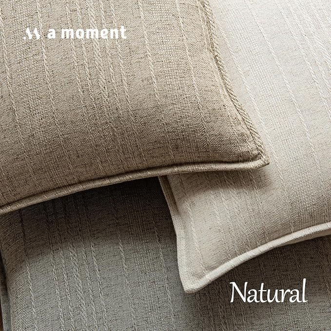 a moment Linen Pillow Covers Set of 2,Boho Farmhouse Throw Pillowcases Neutral Textured Decorative Covers for Couch Sofa Bed, Soft Linen Blend Accent Case Cushion Living Room Home Decor 18"x18"Khaki
