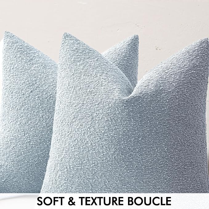 MIULEE 24x24 Decorative Euro Sham Boucle Couch Pillow Covers Sky | Set of 2 Textured Neutral Throw Pillow Covers, Accent Solid Pillowcases, Sofa Living Room Home Decor