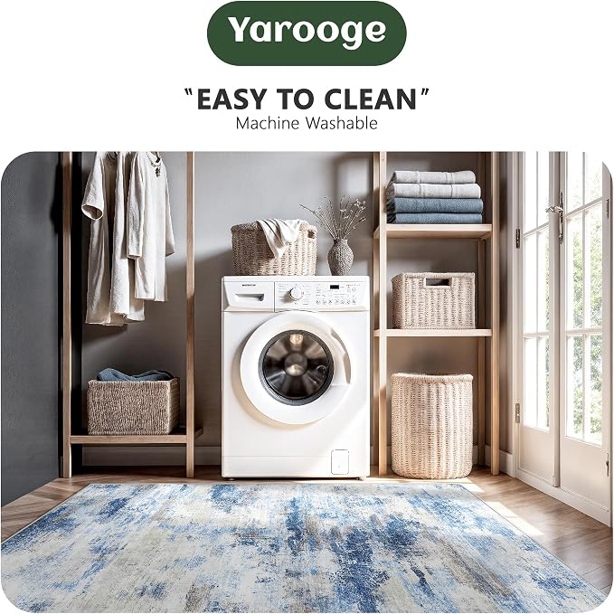 8x10 Area Rugs, Abstract Morden Soft Washable Rug, Non-Slip Low Pile Rugs for Living Room, Bedroom, Dining Room, Home, Office(Rust Blue/Brown)