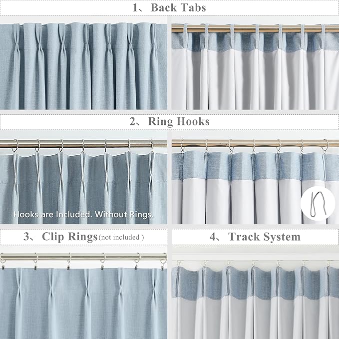 WEST LAKE Short Dusty Blue Pinch Pleat Blackout Curtains with Liner 63 Inch | Modern Linen Textured Drape for Bedroom Living Room,Backtab Room Darkening Window Treatment for Track,60"Wx63"L,1 Panel