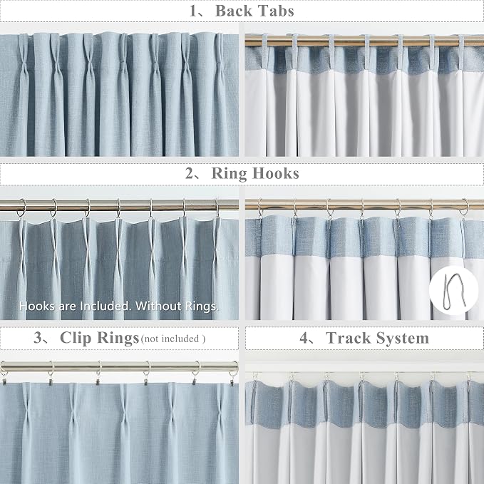 WEST LAKE 108 Inches Bailey Pinch Pleated Full Blackout Curtains with Liner | Dusty Blue Room Darkening Drapes for Bedroom Living Room Patio,Farmhosue Back Tab Window Treatment,60"Wx108"L,1 Panel