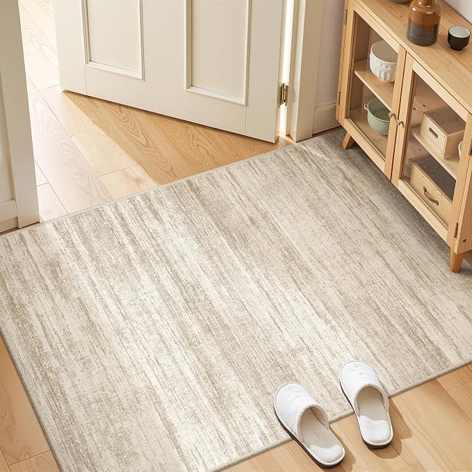 3x4 Rugs for Entryway,Washable Area Rug,Brown | Small Rug for Kitchen,Hallway,Bedroom,Bathroom,Thin,Soft, Neutral Rug,Stain Resistant Indoor Carpet,Non Slip