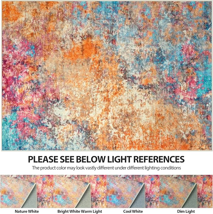 6x9 Area Rugs for Living Room Rug Washable: Abstract Rug for Dining Room Bedroom Carpet Non Slip 6 by 9 Indoor Modern Nursery Home Office Colorful