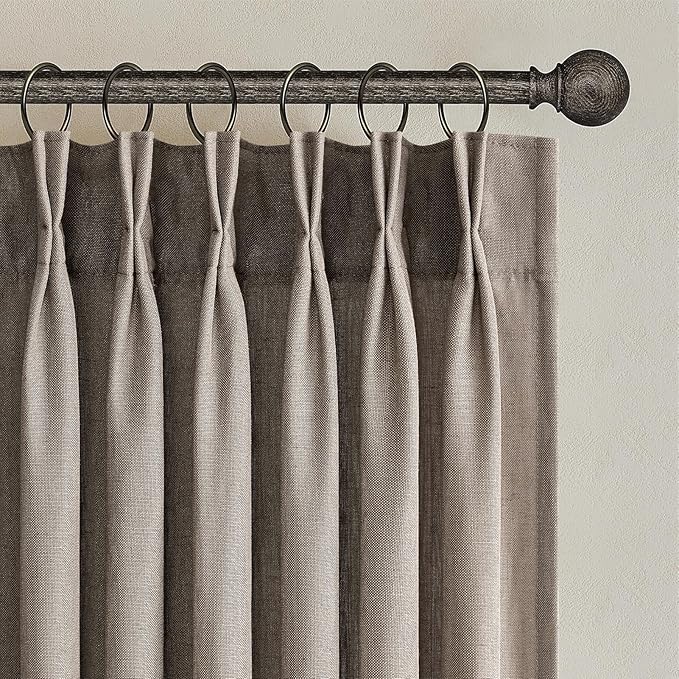 Topfinel Dark Flax Pinch Pleated Curtains 84 Inches Long for Living Room 2 Panels Sets,Stone Washed Linen Earth Tone Decor Back Tab Boho Neutral Greige Earthy Sheer Curtain for Bedroom