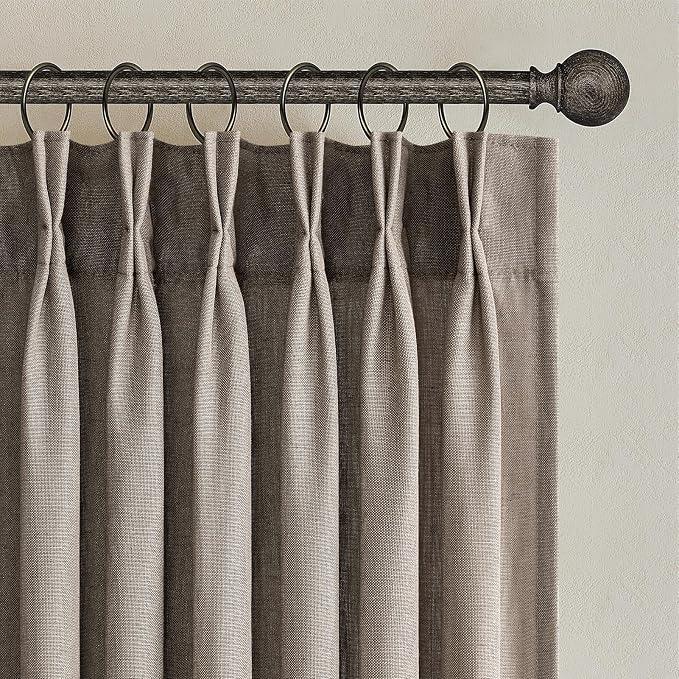 Topfinel Pinch Pleated Linen Curtains 108 Inches Long for Living Room 2 Panels Set Dark Flax Pleat Drapes Back Tab Semi Sheer Fall Cozy Boho Ceiling to Floor 108 Inch Curtains for Bedroom Window,9FT