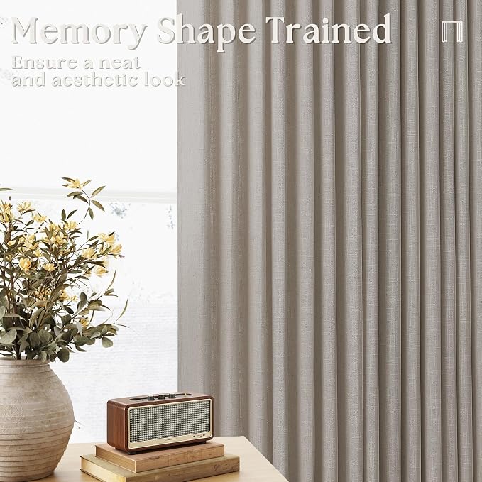 Burlywood Birch Pinch Pleated Linen Curtains 94 Inches Long for Living Room Bedroom 2 Panels Set Greyish Beige Flax Double Pleated Drapes Back Tab Farmhouse Ceiling Floor 94 Inch Window Curtains