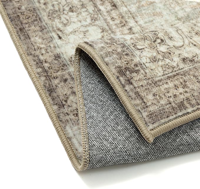 PureCozy 5x7 Area Rug Washable Sage Vintage Traditional Oriental | Non Slip, Soft Low Pile, Indoor Carpet for Bedroom, Living Room, Dining Room, Distressed Retro Decor