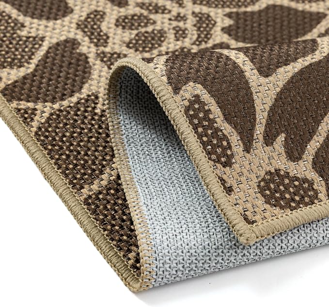 PureCozy 5x8 Easy Jute Outdoor Rug Brown Floral Textured Indoor Outdoor Area Rug Farmhouse Patio Carpet for Backyard, Patio, Porch, Easy-Cleaning, High Traffic, Pet-Friendly, Non-Shedding