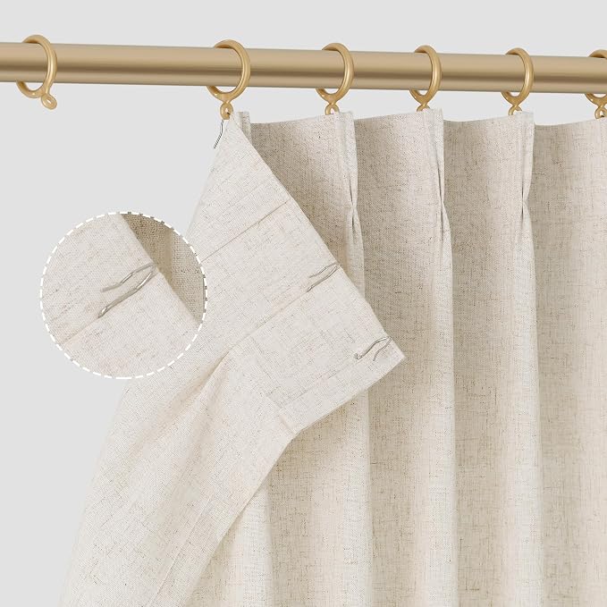 Aersas Natural Pinch Pleat Linen Curtains 134 Inch Length 2 Panels Set for Bedroom Dining Room Semi Sheer Linen Boho Farmhouse Neutral Window Curtains for Living Room Nursery Natural Cream 50x134