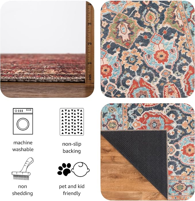 Keen Home Design 48"x72" Rug - Machine Washable Area Rug with Non-Slip Backing, Ideal for Living Room, Dining Room, Bedroom - Vintage, Easy Clean, Durable, Low Pile Rug - (4' x 6')