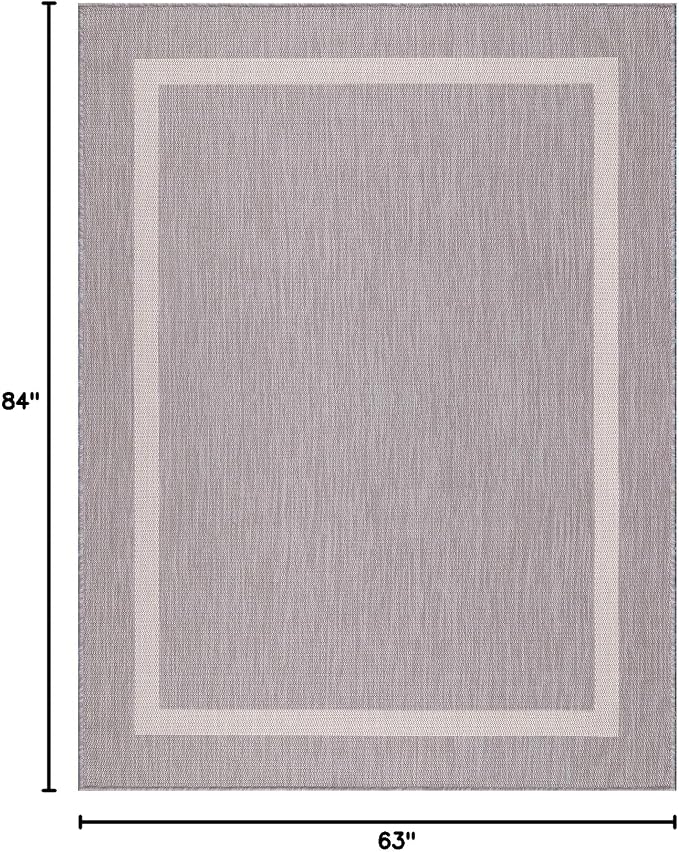 Luul Home Bordered Outdoor Rug 5x7 Washable Outside Carpet for Indoor Patio Porch Waterproof Easy Cleaning Non Shedding Area Rugs Gray 5 x 7