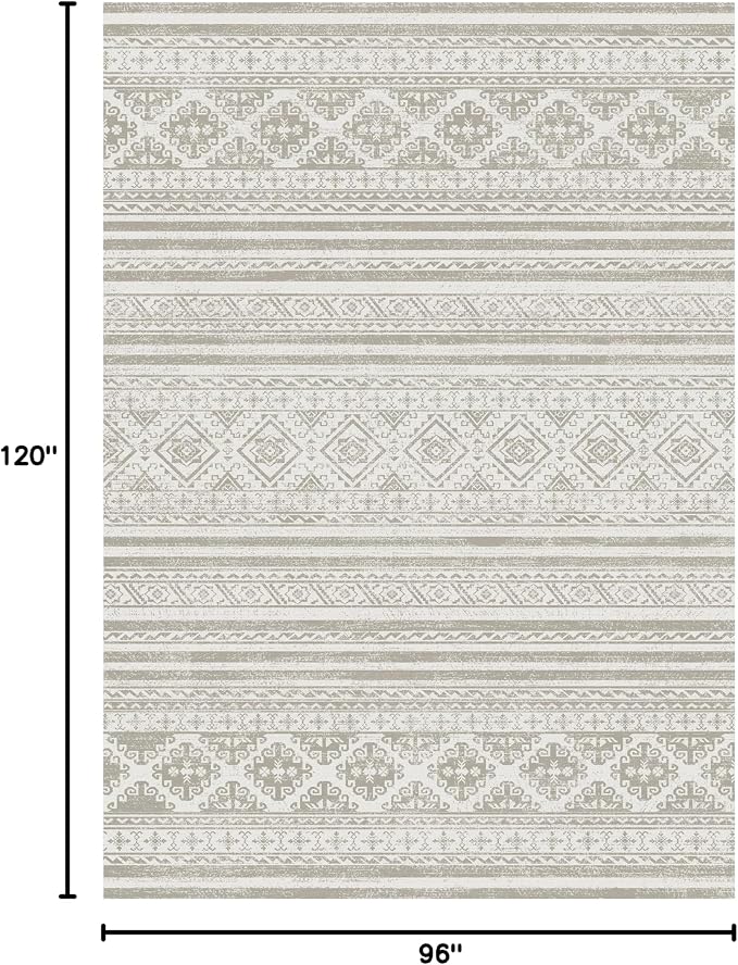 RUGSURE Washable Area Rugs 8' x 10' - 1/6 Thick - Moroccan-Inspired -Stain & Water Resistant Non-Slip - Resistant Rug for Living Room, Bedroom, Nursery, Pet & Child Friendly (Grey)