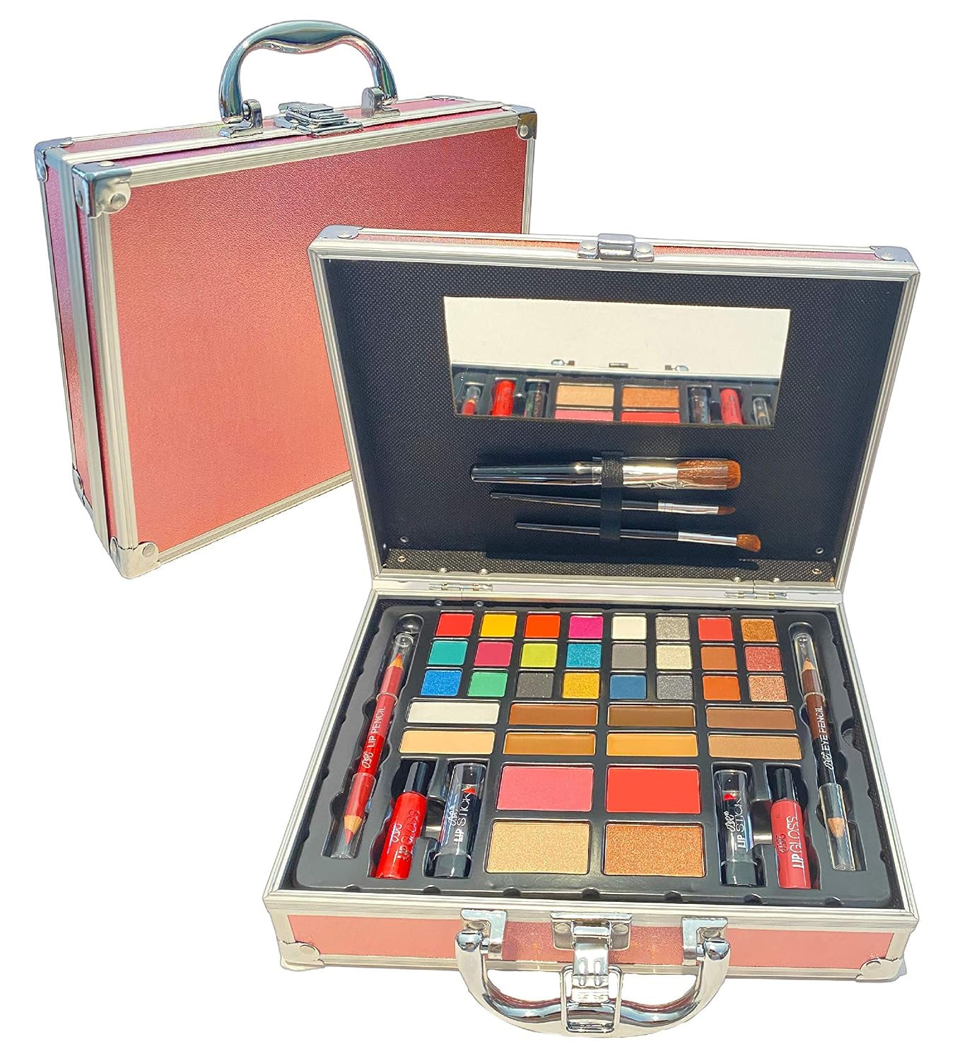 BR Carry All Trunk Professional Makeup Kit - Eyeshadow, Eyeliner, Lip Stick All In One Clear Case (RedCase)