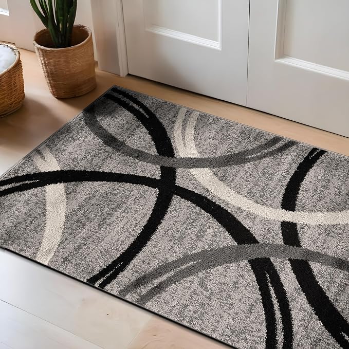 Rugshop Wavy Circles Accent Fade-Resistant Area Rug Gray 2'7" x 4'