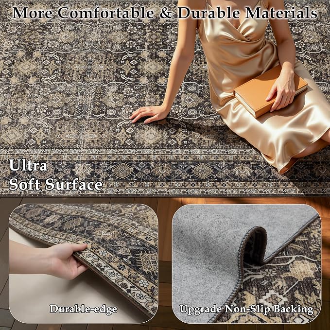 Ruaruarug Area Rug 8'×10', Non Slip Machine Washable Ultra Soft Stain & Fade Resistant, Pet & Kids Friendly, for Living Room/Bedroom/Kitchen/Classroom, Copper