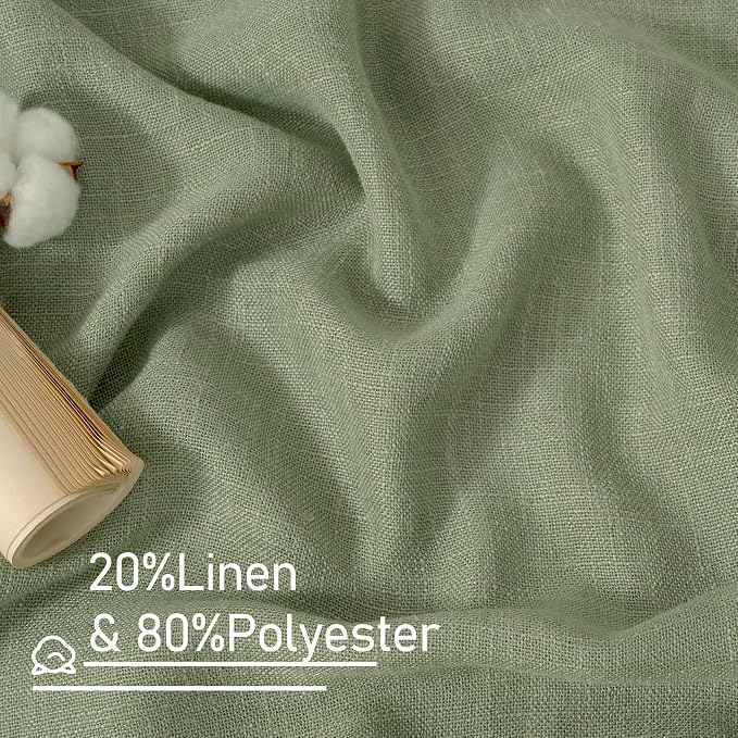 LAMIT Sage Green Linen Curtains 90 Inch for Living Room, Back Tab and Rod Pocket Linen Textured Curtains Light Filtering Drapes for Bedroom/Dining Room, Set of 2, 52 x 90 Inch