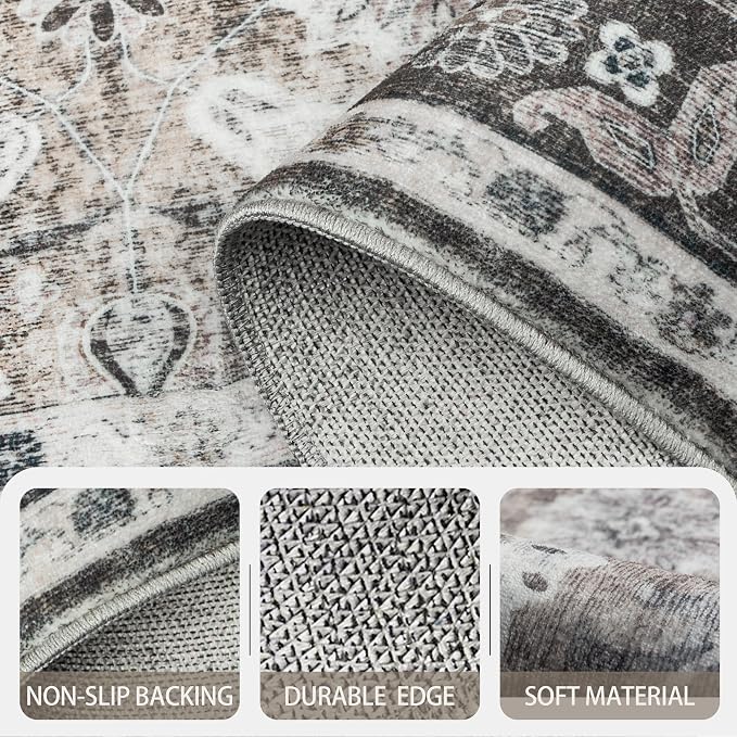 5x7 Area Rugs, Soft Non Slip Low Pile Washable Rug, Boho Modern Rug for Living Room, Bedroom, Dining Room, Brown