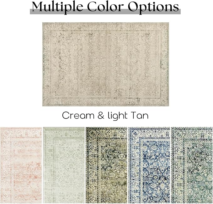 BILEEHOME Boho Kitchen Rug Washable,2x3 Non Slip Farmhouse Neutral Small Area Rug for Bathroom Bedroom Indoor Entrway Ultra Thin Fit Under Door,Tan Brown and Cream Beige