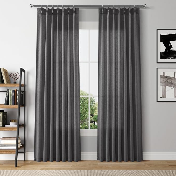 Aersas Blazer Grey Linen Curtains 84 Inches Long 2 Panels Set Back Tab and Rod Pocket Living Room Curtain Farmhouse Neutral Light Filtering Drapes for Bedroom Cottage 40 Inch Width x 84 Inch Length
