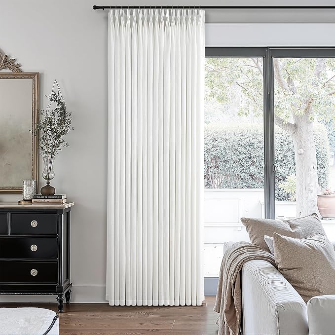 102 Inch Long White Pinch Pleated Linen Curtains 2 Panels Set for Living Room Bedroom Pinch Pleat Curtains Ivory Cream Semi Sheer Light Filtering Privacy Curtain 102 Inch Length for Sliding Door