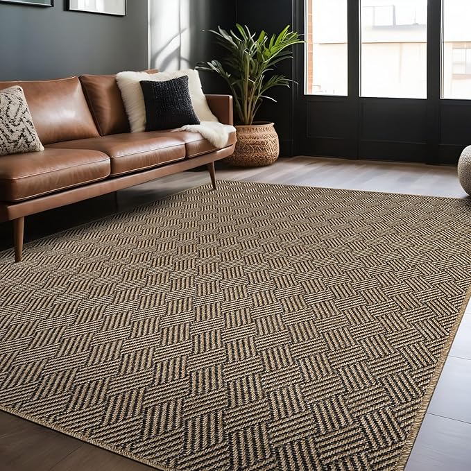 Luul Home Easy Jute Rugs 5x7 Herringbone Natural Color Living Room Indoor Outdoor Area Rug for Patio and Kitchen Rug High Traffic Washable Easy to Clean Solid Boho Woven Design Carpet (5 x 7)