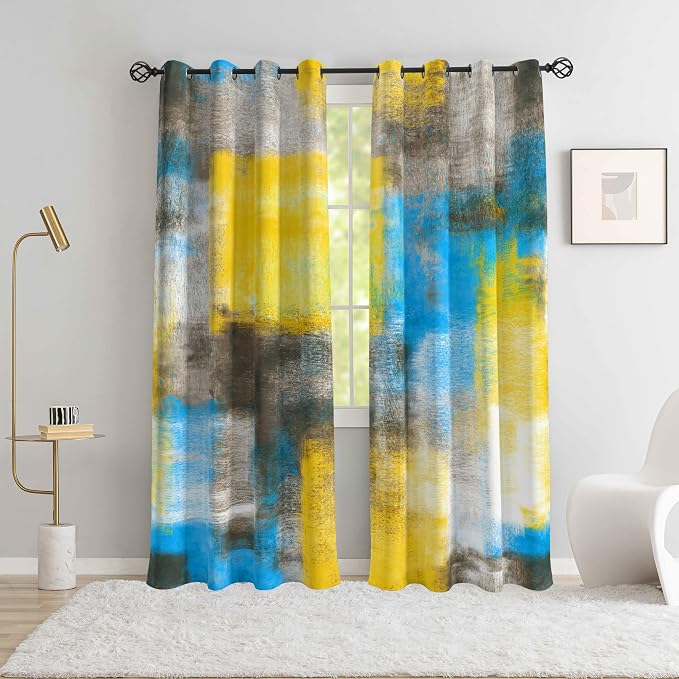 Asuexpect Abstract Curtains 2 Panels Abstract Rust Curtain Room Darkening Grommet Window Treatments Modern Decorative for Bedroom Living Room, 52x96 Inches, Blue Yellow