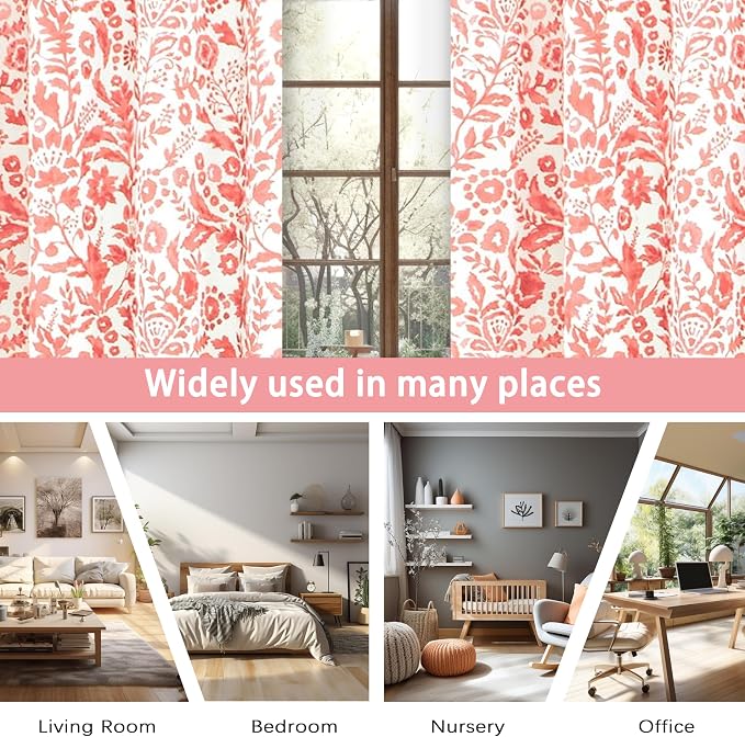 DriftAway Julia Blackout Curtains Grommet 2 Panels, W52xL84, Blush | Floral Curtains, Bedroom, Living Room, Room Darking, Watercolor Pattern, 2 Layers, Thermal Insulated, Window Treatment