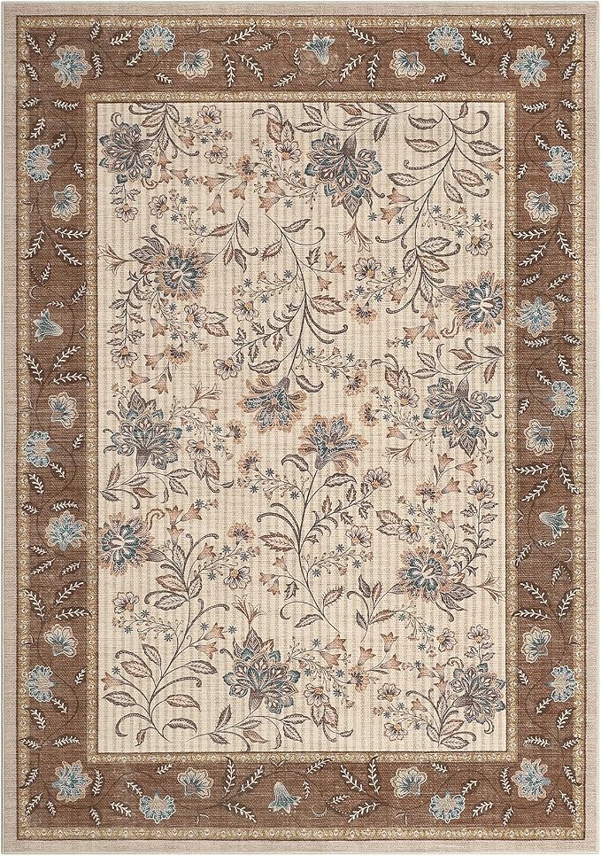 GarveeHome Area Rugs 8x10 for Living Room, Brown Large Washable Rug Botanical Soft Non Slip Floor Mat Carpet Indoor Thin Cottage core Rug for Bedroom Dining Room Playroom Nursery Home Decor