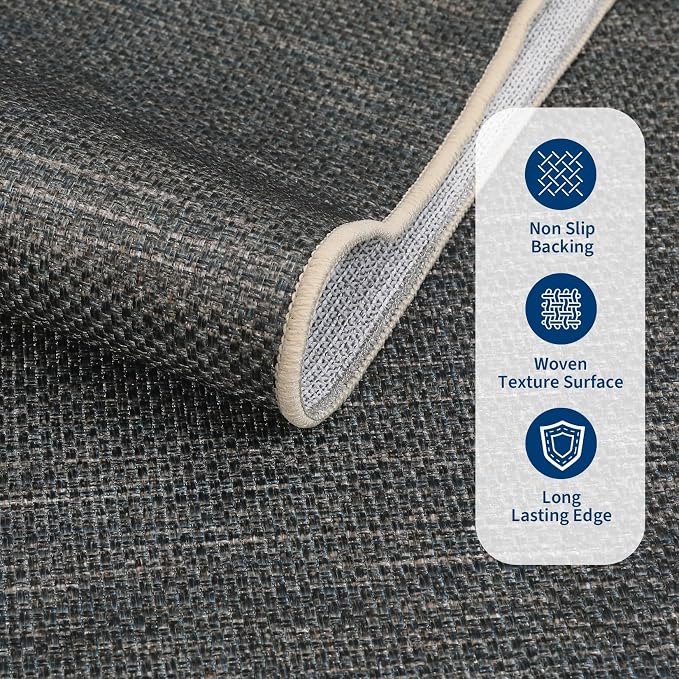 GarveeHome Easy Jute Runner Rug 2x8 Washable Non Slip Hallway Runner Rugs | Stain Resistant Low Pile Kitchen Throw Carpets Modern Solid Runners for Bedroom Nursery Entryway Living Room Dorm, Grey