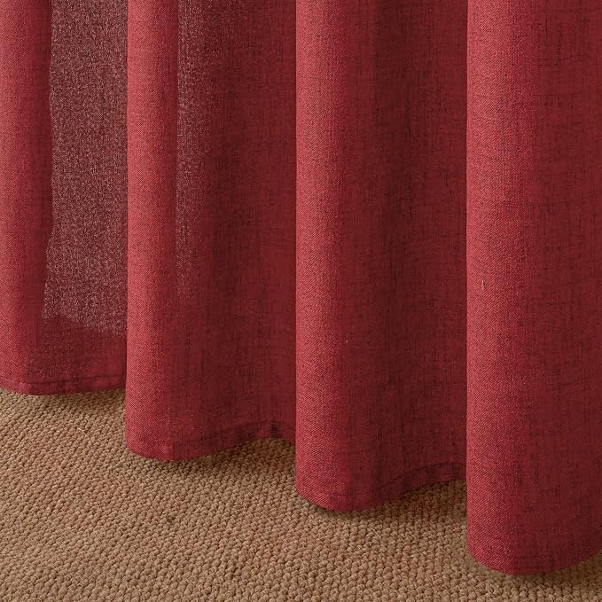 YoungsTex Burgundy Red Linen Curtains 63 Inch Length 2 Panels for Living Room, Light Filtering Window Drapes with Bronze Grommet Privacy for Bedroom, 52 x 63 Inch