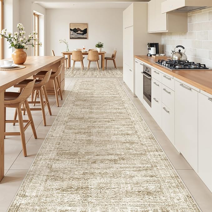 3x14 Runner Rug Non Slip,Washable Hallway Runner Rug,Brown | 14 ft Runner Rug for Hallway,Entryway,Bedroom,Living Room,Thin,Soft, Extra Long Rug,Stain Resistant Indoor Carpet
