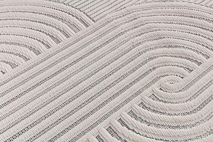 CAMILSON Modern Rug 4x6 Luxury Swirl Curved Micro Loop Area Rugs Soft High-Low Pile Stain Resistant Easy to Clean Non-Shedding Durable Living Room Office Indoor Carpet (White)