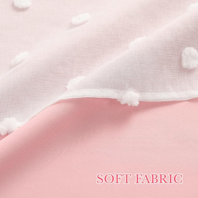 PONY DANCE Pink Curtains for Living Room 96 Inches Long, Thermal Insulated Room Darkening Curtains with Pom Pom Sheer, Double Layer Curtain for Girls' Bedroom, 52W x 96L, Blush Pink, 2 Panels