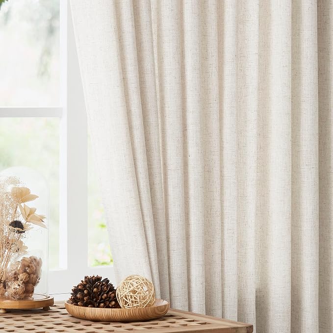 Vision Home Natural Linen Pinch Pleated Tier Curtains 36 inch, Semi Sheer Kitchen Curtains with Back Tab & Hooks, Light Filtering Small Window Panels for Bathroom Laundry, 25" Wx36 Lx2