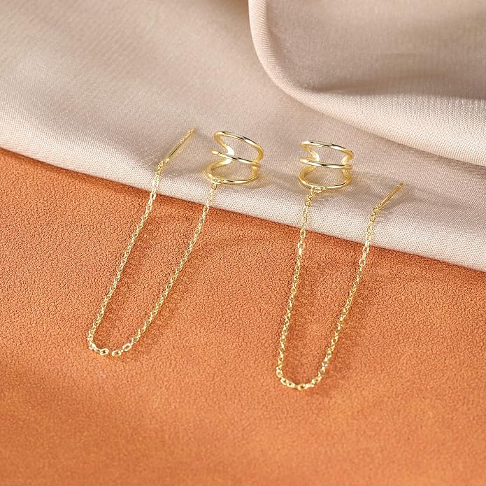 SLUYNZ 925 Sterling Silver Ear Cuff Earrings Chain for Women Crawler Earrings Wrap Helix Climber Earrings