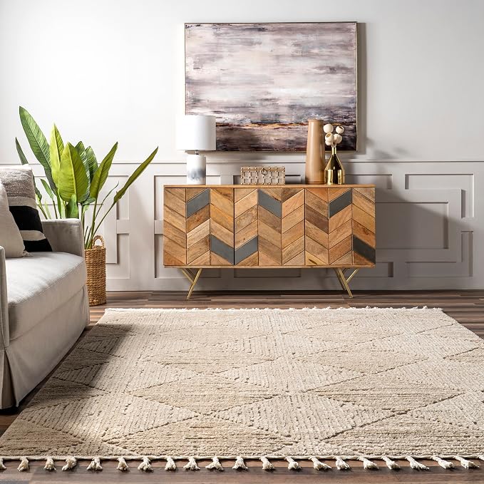 Nuloom Kerry Beige, 9' x 12', Geometric, Soft and Cozy, High Traffic, Stain Resistant, Easy Clean, Durable Area Rug for Bedroom, Living Room, Dining Space, Den, Foyer, Entryway