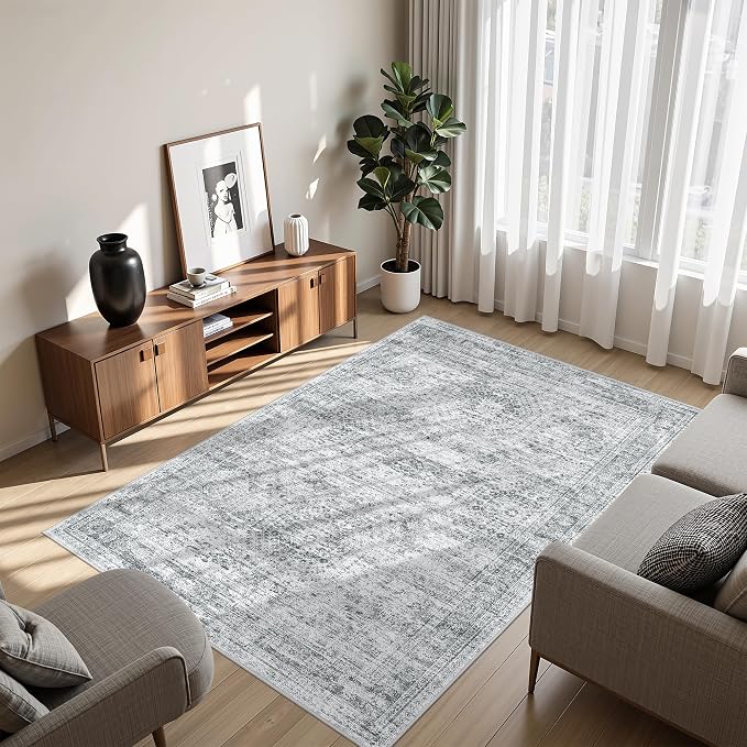 3x5 Rug for Entryway,Washable Area Rug,Grey | Small Rug for Kitchen,Hallway,Bedroom,Living Room,Dining Room,Thin,Soft, Neutral Rug,Stain Resistant Indoor Carpet,Non Slip