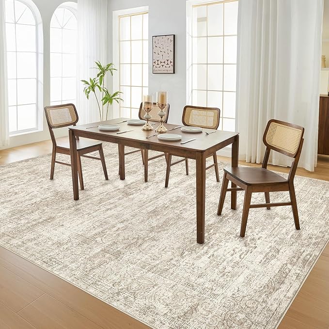 DMOYEST Area Rug Living Room Rugs - 10x14 Abstract Large Soft Indoor Washable Rug Neutral Modern Low Pile Carpet for Bedroom Dining Room Farmhouse Home Office - Vintage Beige