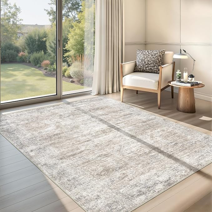 3x5 Rug for Entryway,Washable Area Rug,Taupe | Small Rug for Kitchen,Hallway,Bedroom,Living Room,Dining Room,Thin,Soft, Neutral Rug,Stain Resistant Indoor Carpet,Non Slip