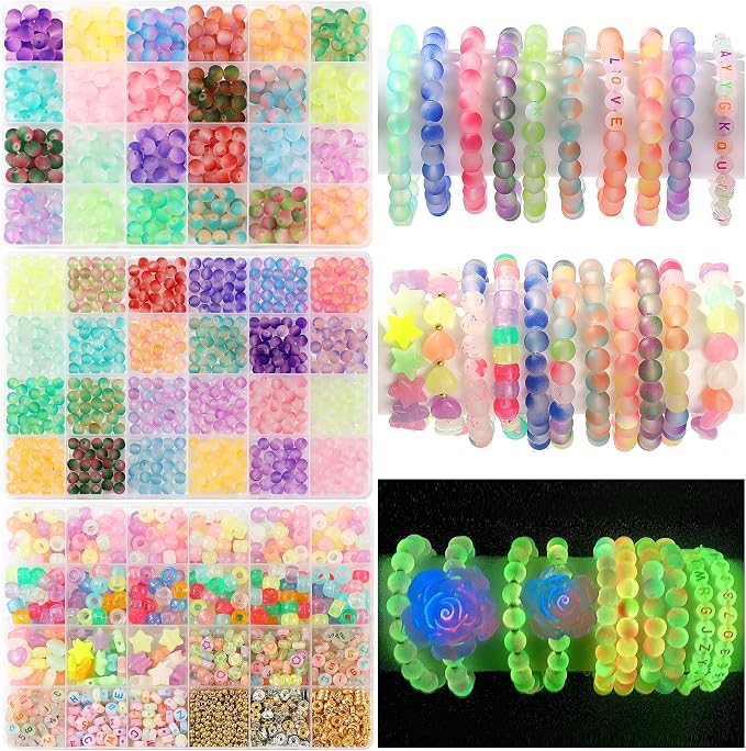 RACIOCK 3 Box Glow in The Dark Beads for Jewelry Making Kit - 1890Pcs Glow Craft Beads with Crystal Beads, Letters, Numbers & Pony Beads for Bracelet Necklace Earrings Making, DIY Craft & Party Decor