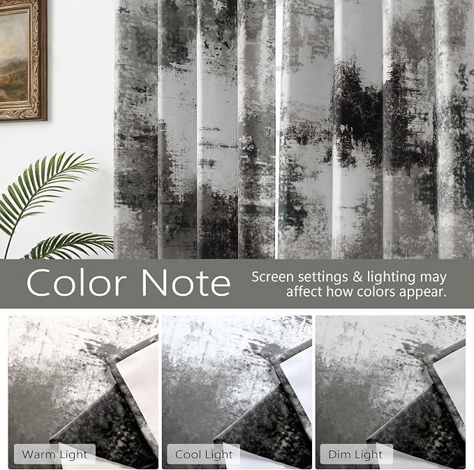 Asuexpect Black Grey Abstract Curtains 2 Panels Abstract Rust Curtain Room Darkening Grommet Window Treatments Modern Decorative for Bedroom Living Room, 52x72 Inches, Black Grey