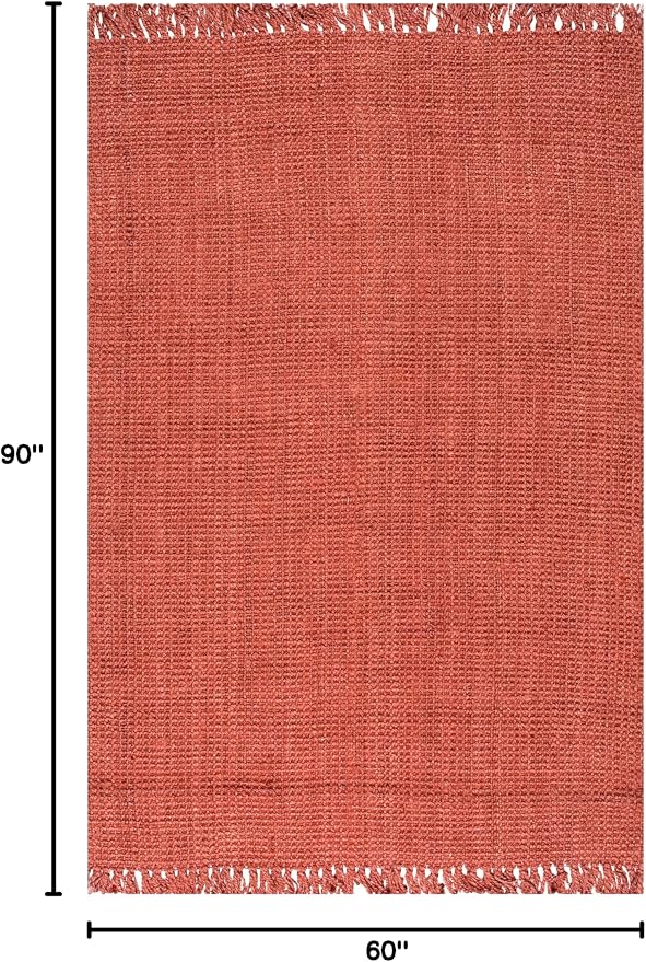 nuLOOM 5x8 Daniela Jute Tassel Hand Woven Area Rug, Brick, Solid Chunky Farmhouse Design, Natural Fiber, For Bedroom, Dining Room, Living Room, Hallway, Office, Entryway