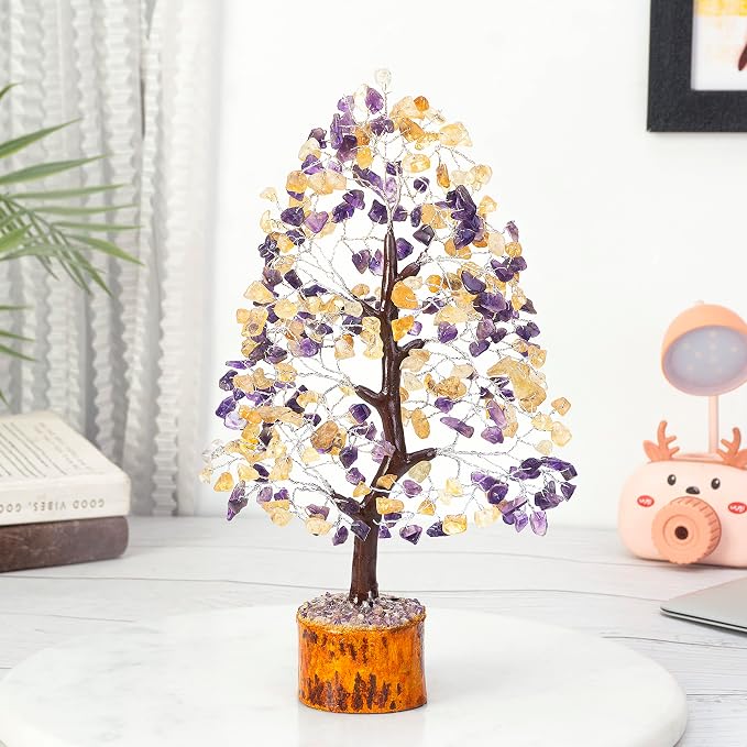 Crocon® Amethyst & Citrine Crystal Tree of Life for Unique Gifts for Mom, Dad, Home and Office Decor, Handmade Gemstone Healing Crystals Tree for Positivity, Good Luck, Birthday Gifts for Women, Men