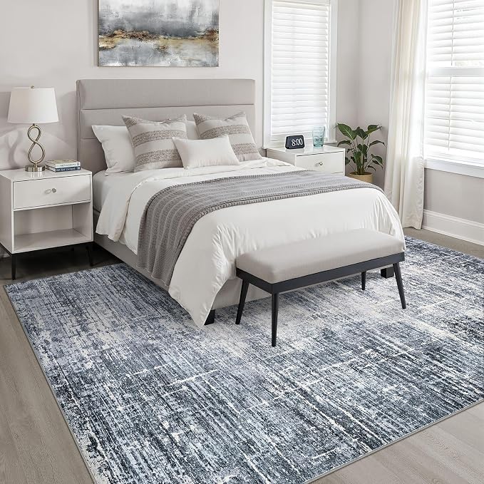 6x9 Area Rugs Living Room: Washable Large Neutral Navy Rug Abstract Soft Modern Stain Resistant Indoor Floor Non-Slip Carpet for Bedroom Nursery Kids Office Playroom Dining Room Under Table Home