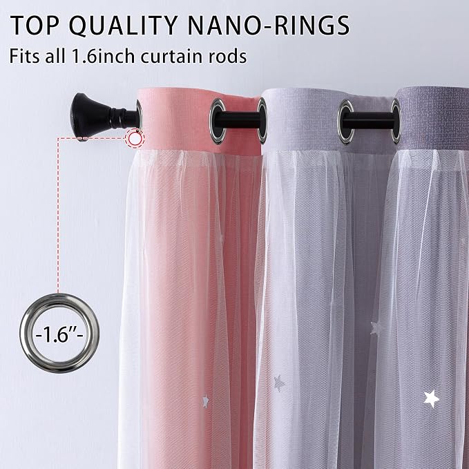 XiDi Pink Grey 54 Inches Curtains for Girls Bedroom 2 Panels Set, Blackout Rainbow Curtains for Kids Room Decor, Unicorn Wall Decals Drapes for Little Girl Nursery Room 52 Inches Wide